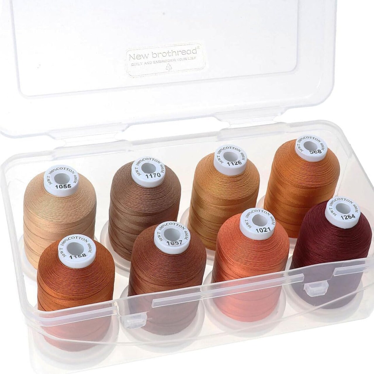 18 Options - Multi-Purpose 100% Mercerized Cotton Thread 50S/3 600M Each Spool for Quilting, Serger, Sewing and Embroidery - 8xCoffee(Different Brown) with Clear Plastic Storage Box